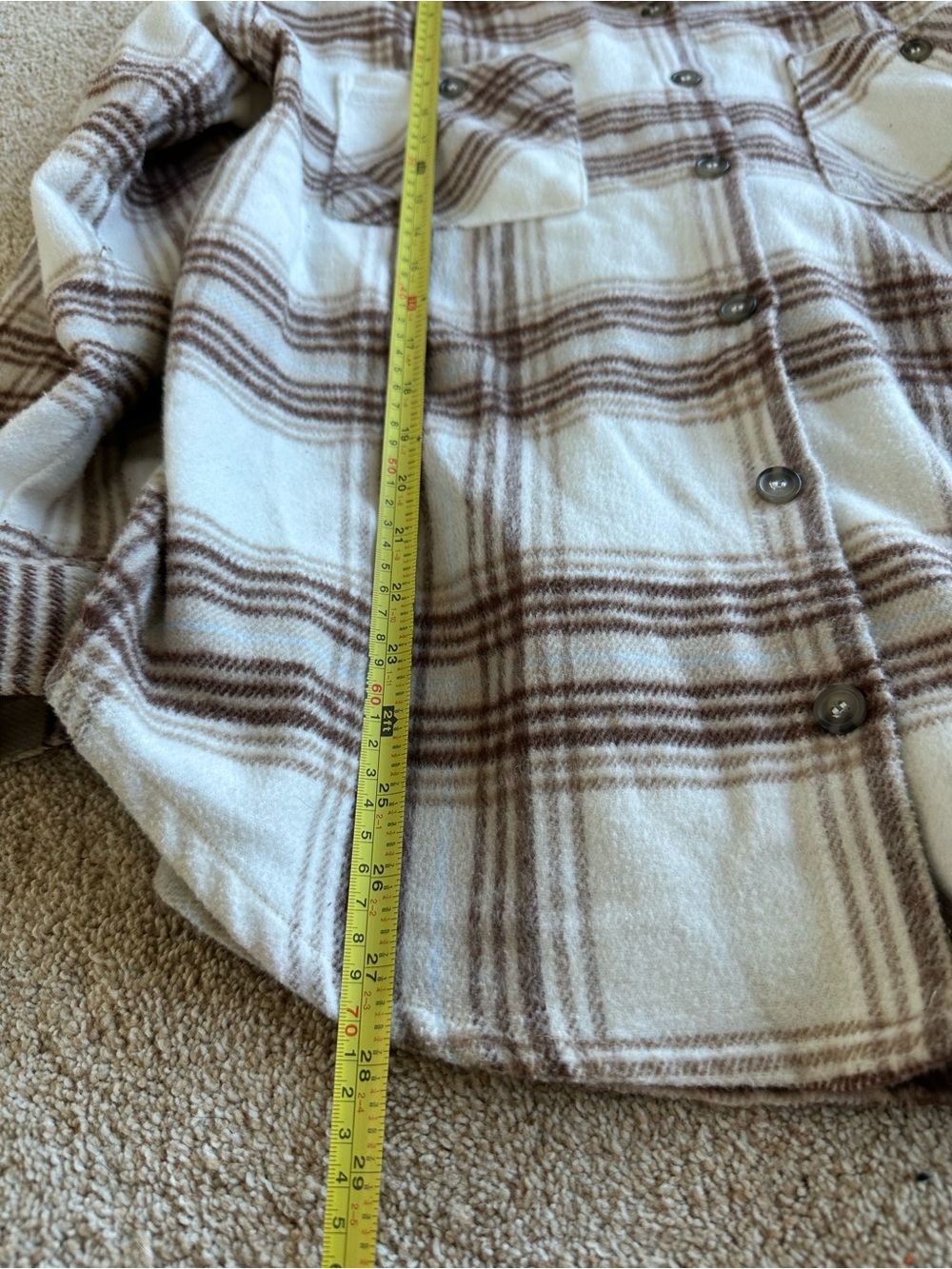 Ardene Cream & Brown Plaid Button-Down Shirt Jacket - Picture 4 of 4